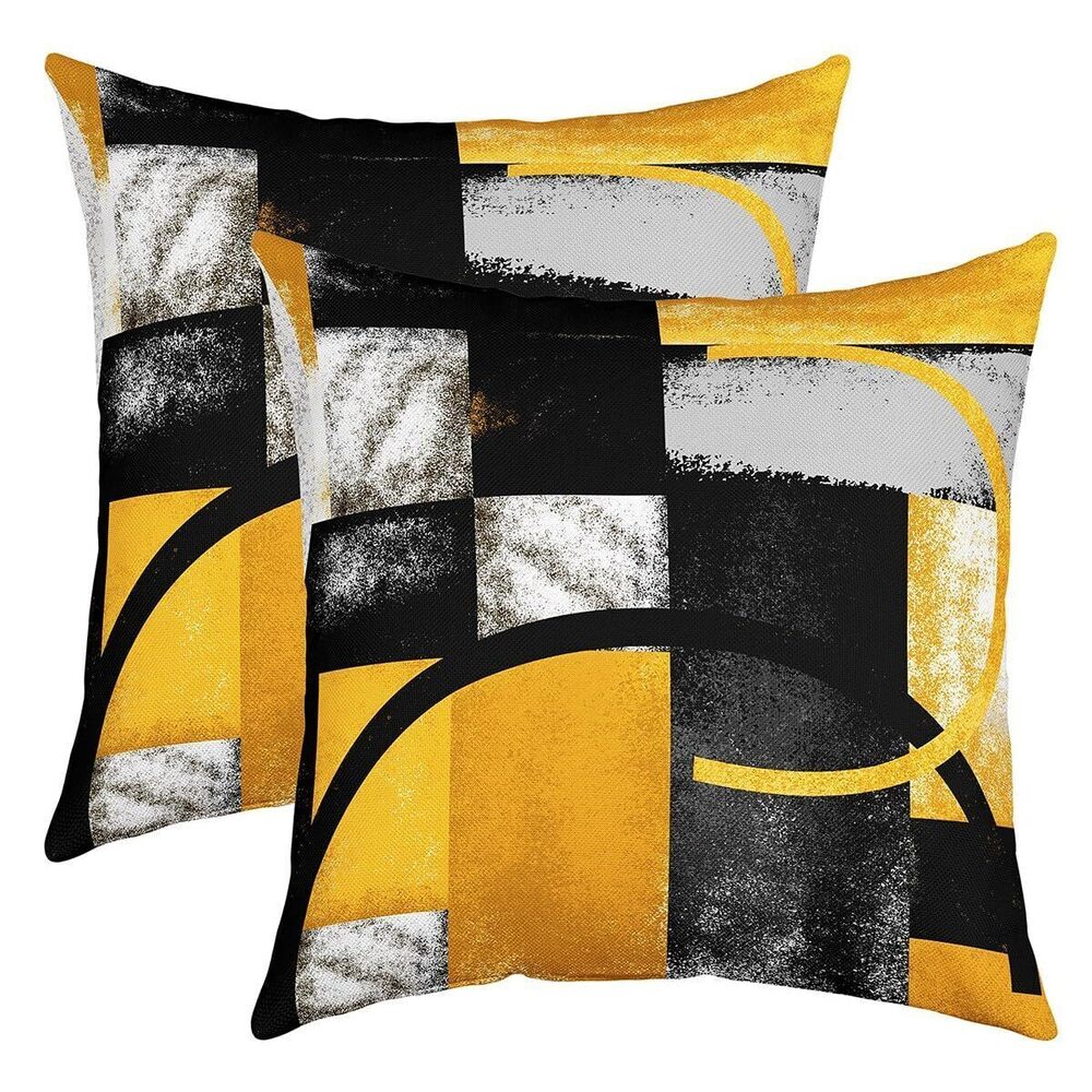 8600 Yellow Black White Throw Pillow Covers 20"x20" Set of 2 Soft Geometric
